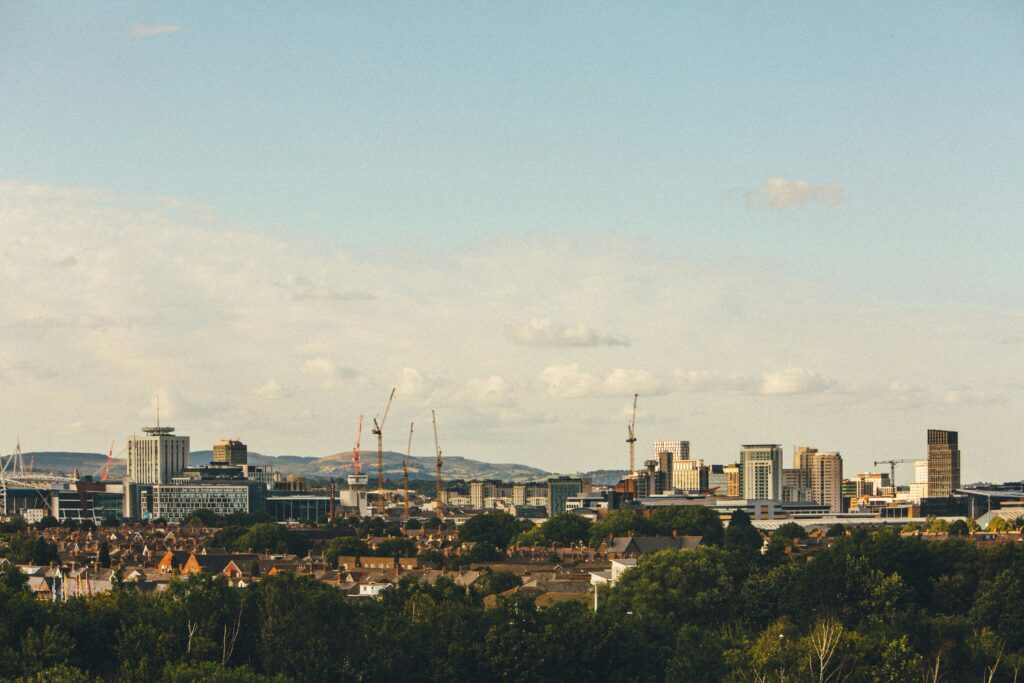 A picture of the Cardiff skyline seen from a distance