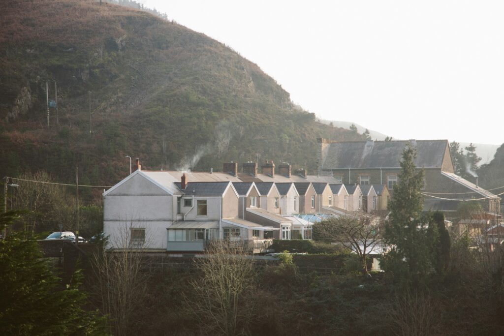 A row of recognisably Welsh houses on a sunny day.