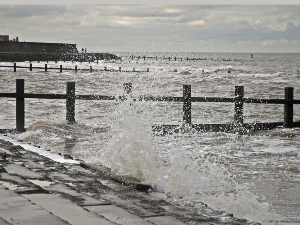 A picture of Rhyl beach at high tide