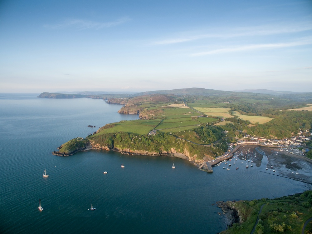 An aerial shot of Fishguard, West Wales